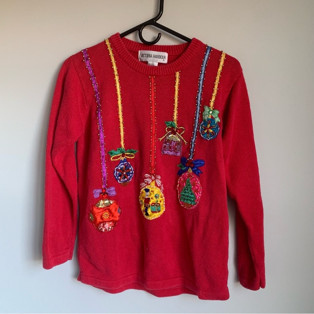 Victoria Harbour Christmas Embroidered and Beaded Ornaments Sweater
